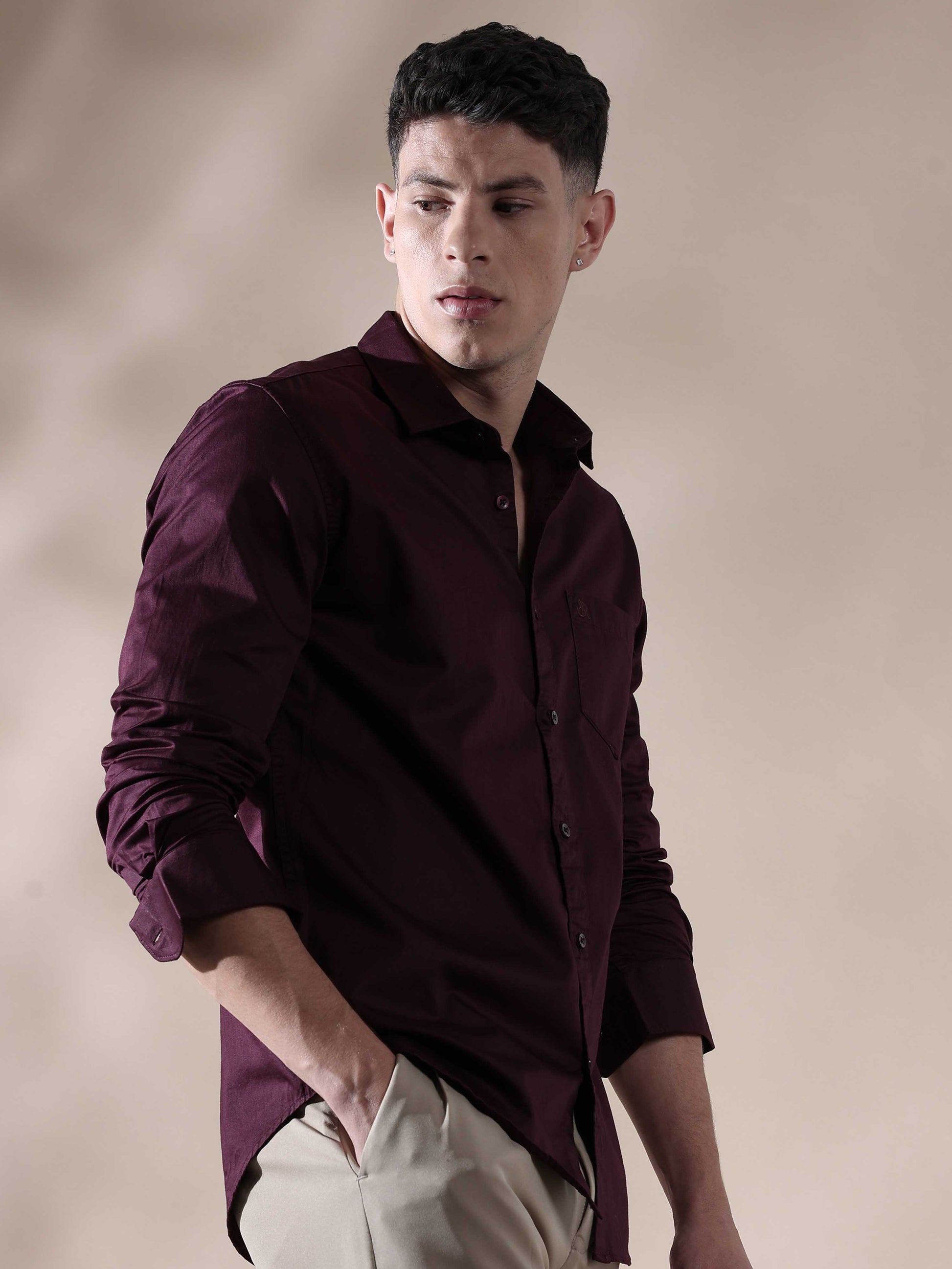One-tone Maroon Satin shirt for Men