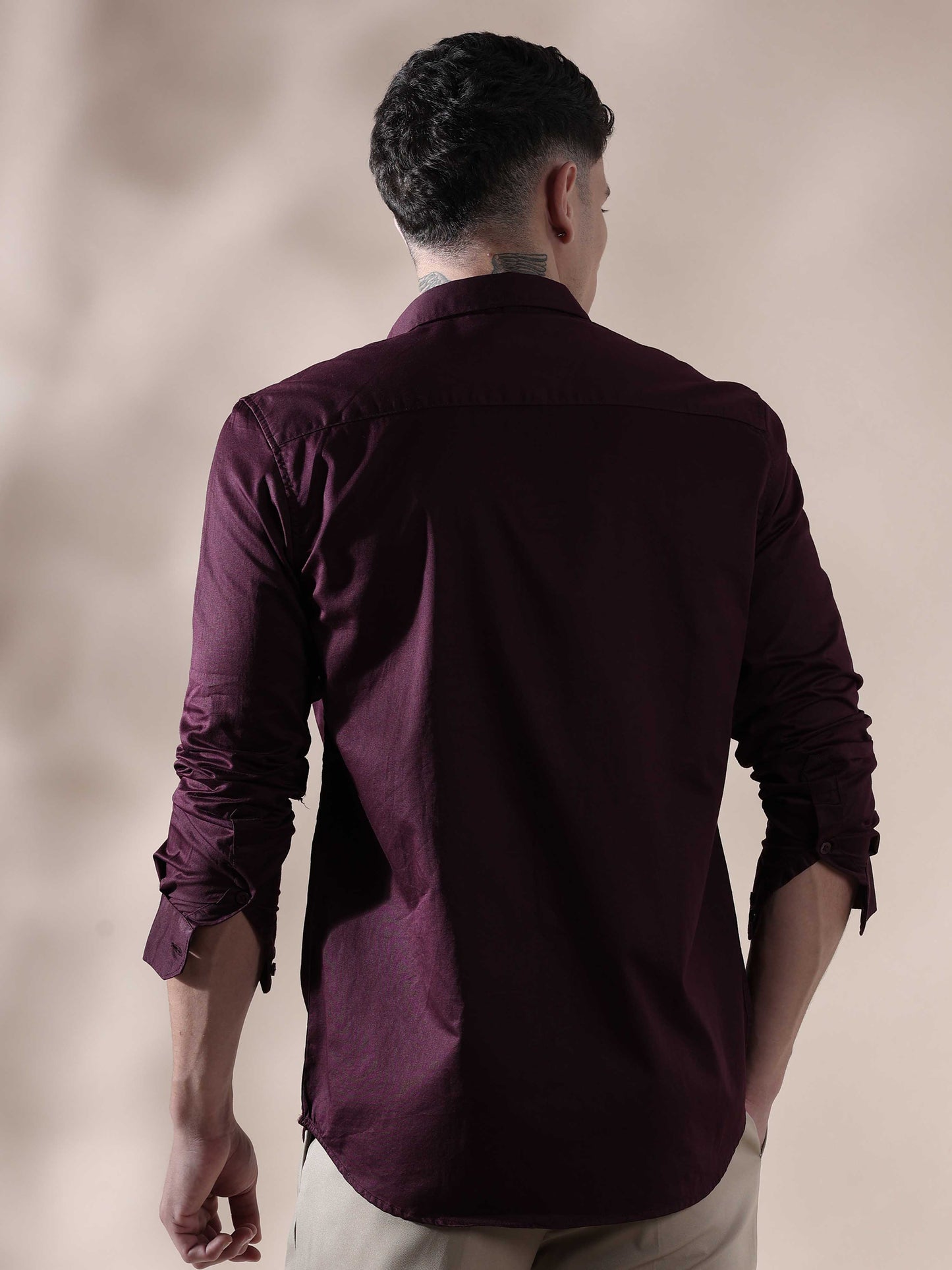 One-tone Maroon Satin shirt for Men