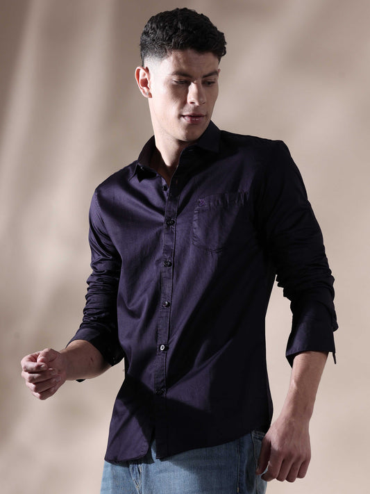 One-tone Violet Satin shirt for Men 