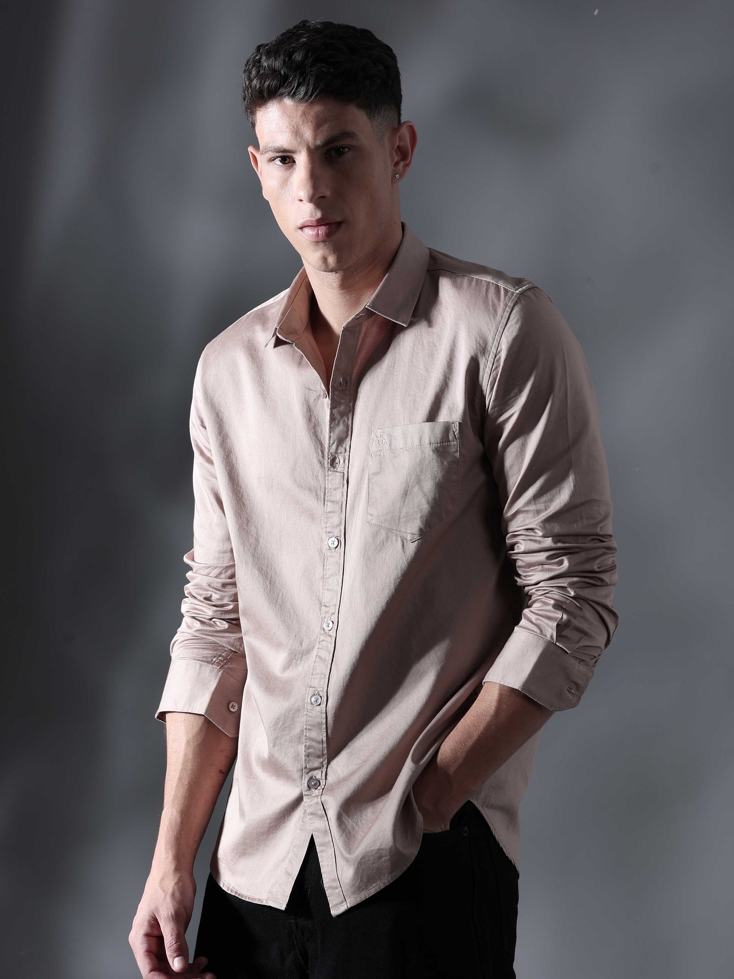 One-tone Beige Satin shirt for Men 