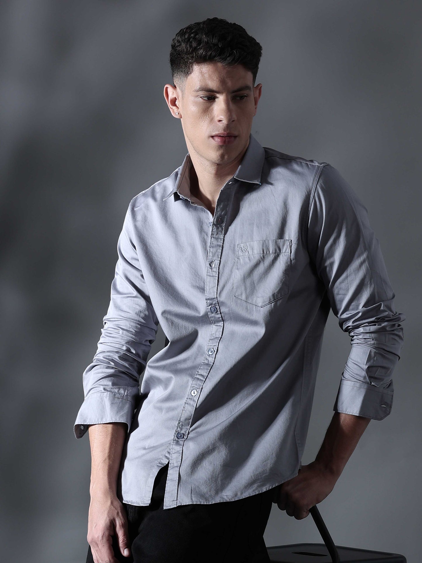 One-tone Grey Satin shirt for Men 