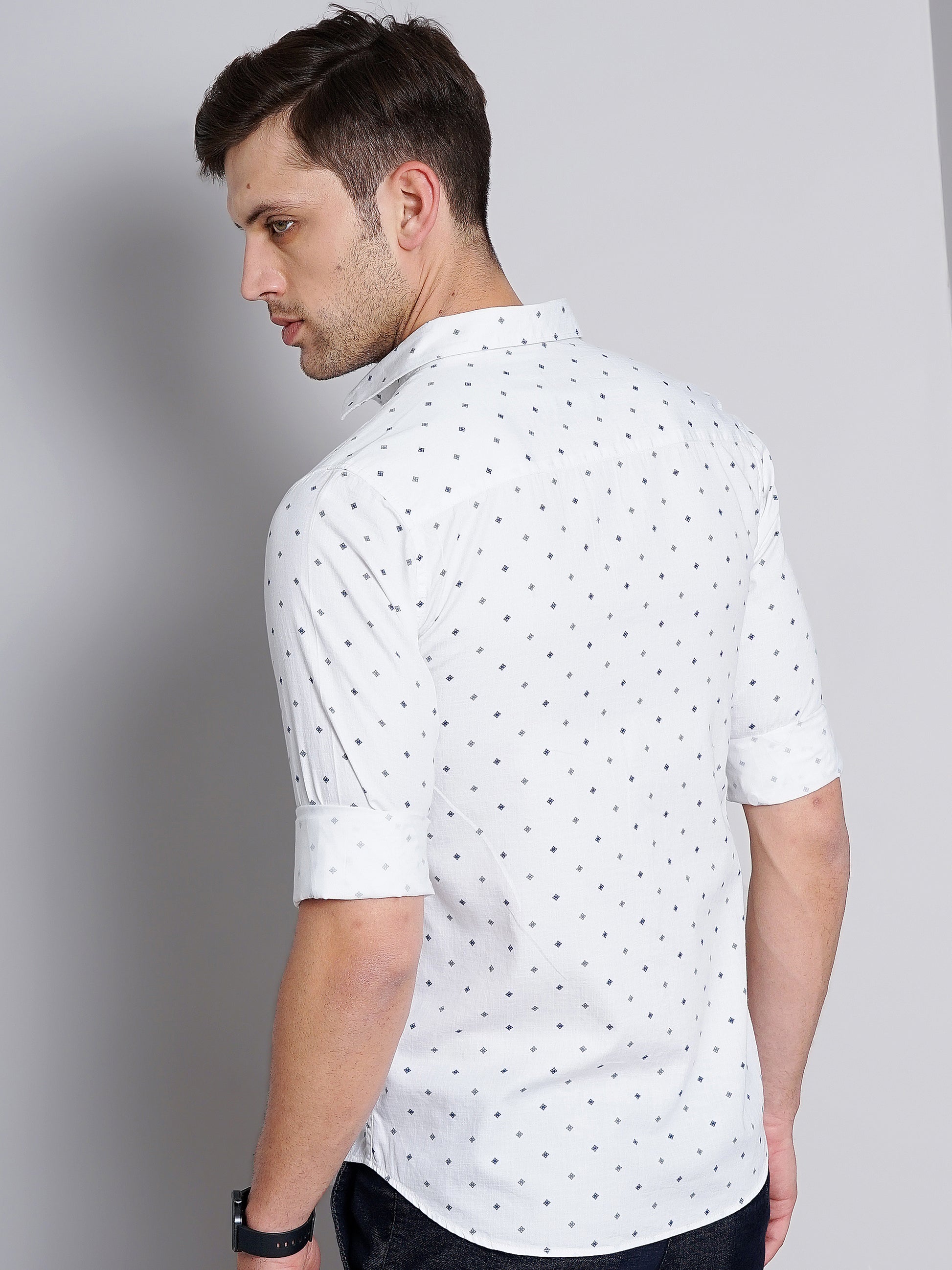 Grey Polka Dot Printed Shirt for Men