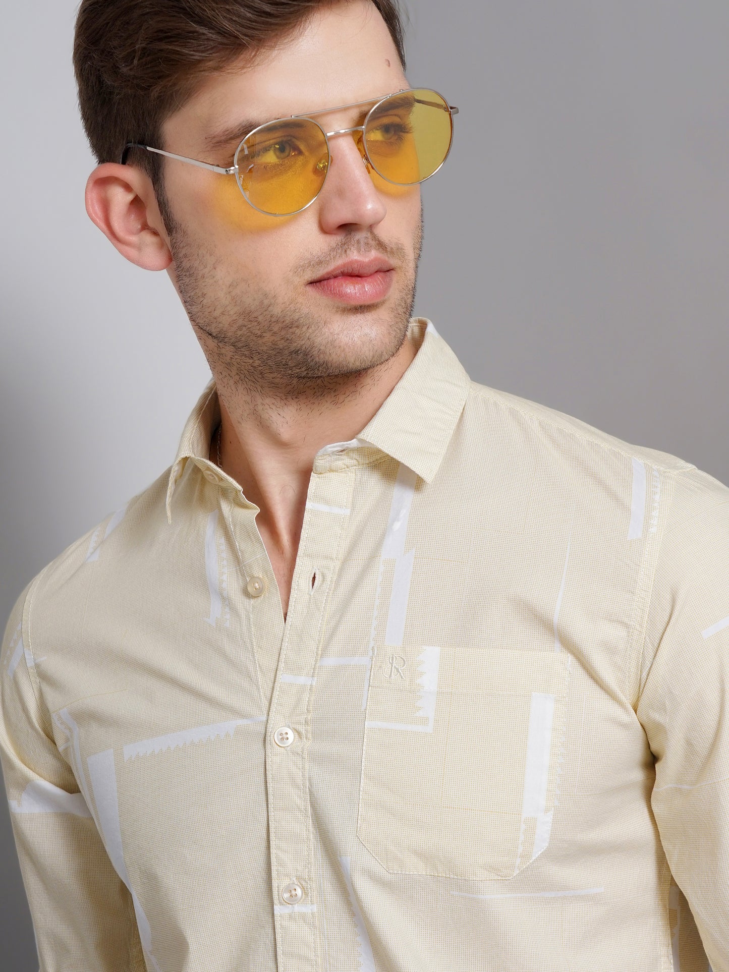 Lime Yellow Abstarct Printed Shirt for Men 