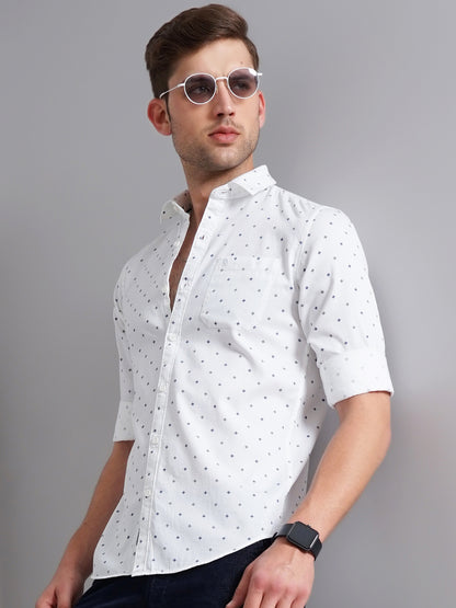 Grey Polka Dot Printed Shirt for Men