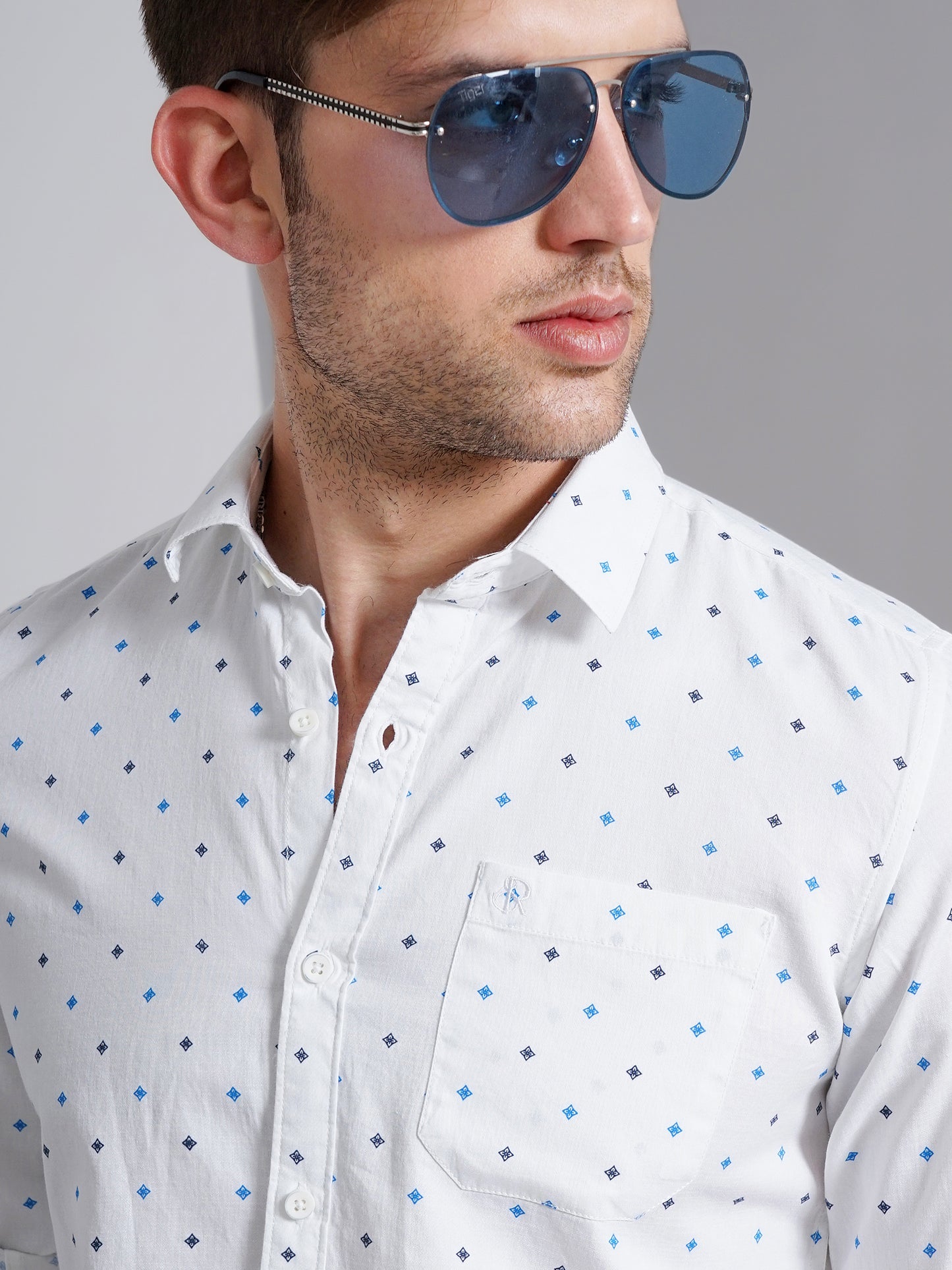 Blue & Grey Polka Dot Printed Shirt for Men 