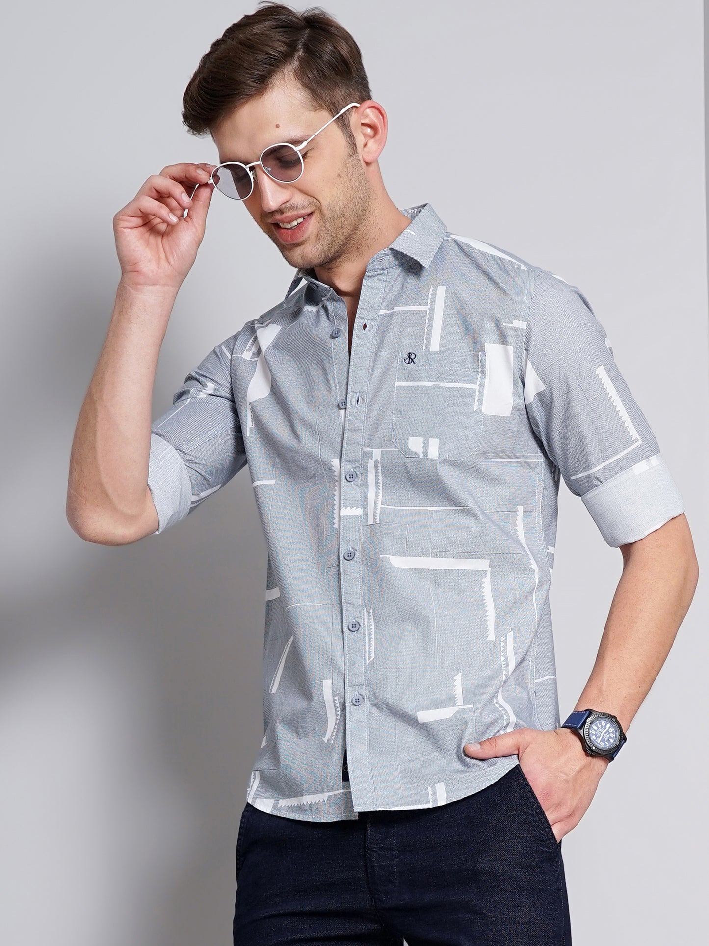 Grey Abstract Pinted Shirt for Men 
