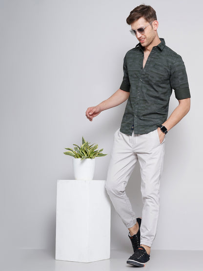 Mid Grey Horizontal Striped Shirt for Men 