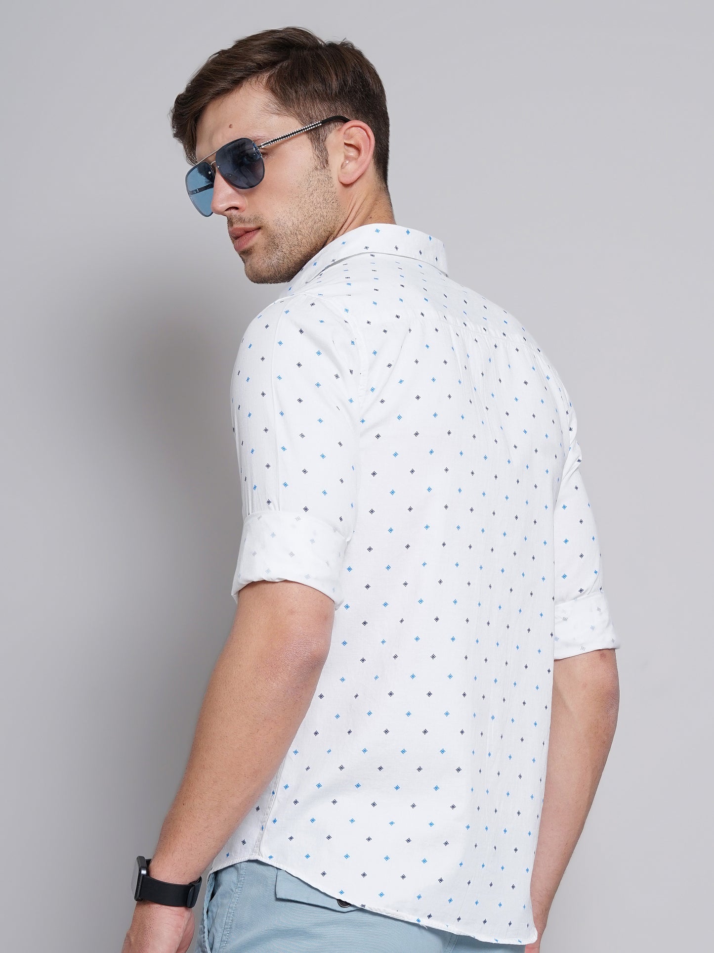 Blue & Grey Polka Dot Printed Shirt for Men 
