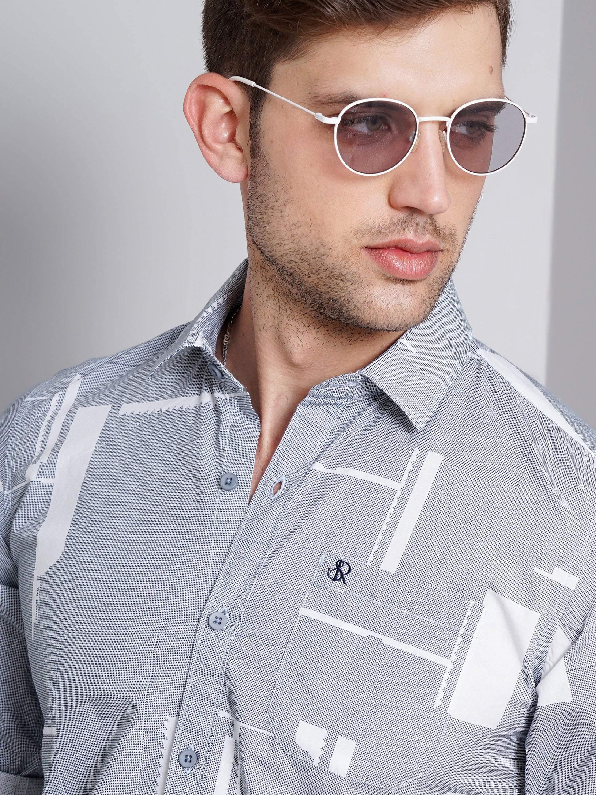 Grey Abstract Pinted Shirt for Men 