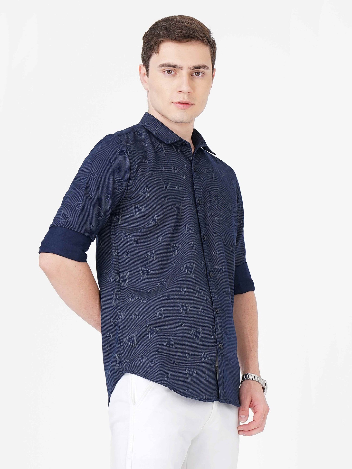 Triangle Printed Navy Shirt for Men 