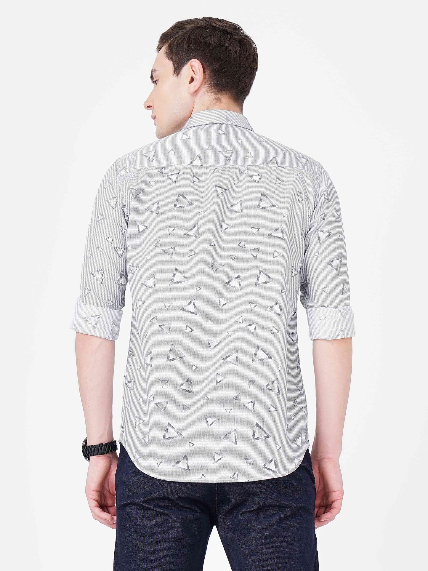 Triangle Printed Light Grey Shirt for Men 