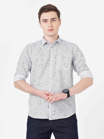 Triangle Printed Light Grey Shirt for Men 