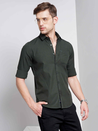Dark Green Solid Shirt for Men 