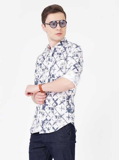 Teal Blue All Over Criss Cross Printed Shirt for Men 