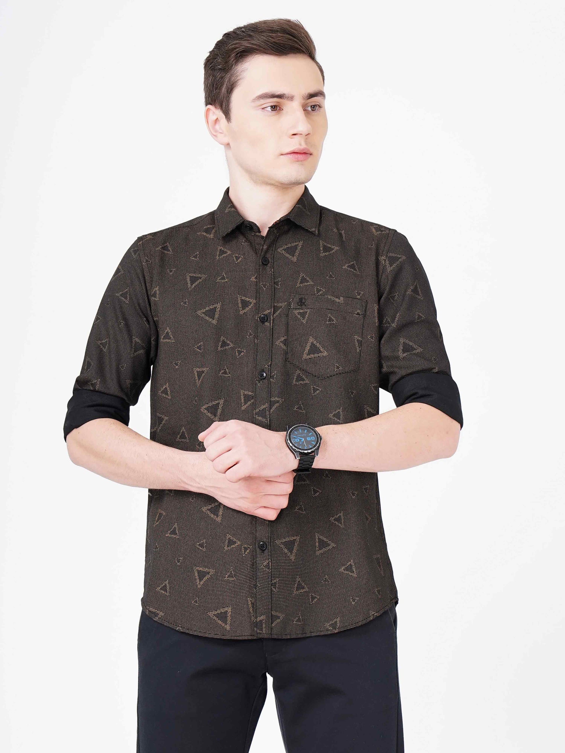 Triangle Printed Dark Chocolate Shirt for Men 