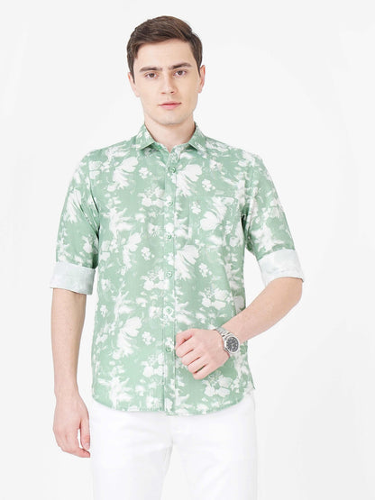 Pista Green Color Splash Shirt for Men 