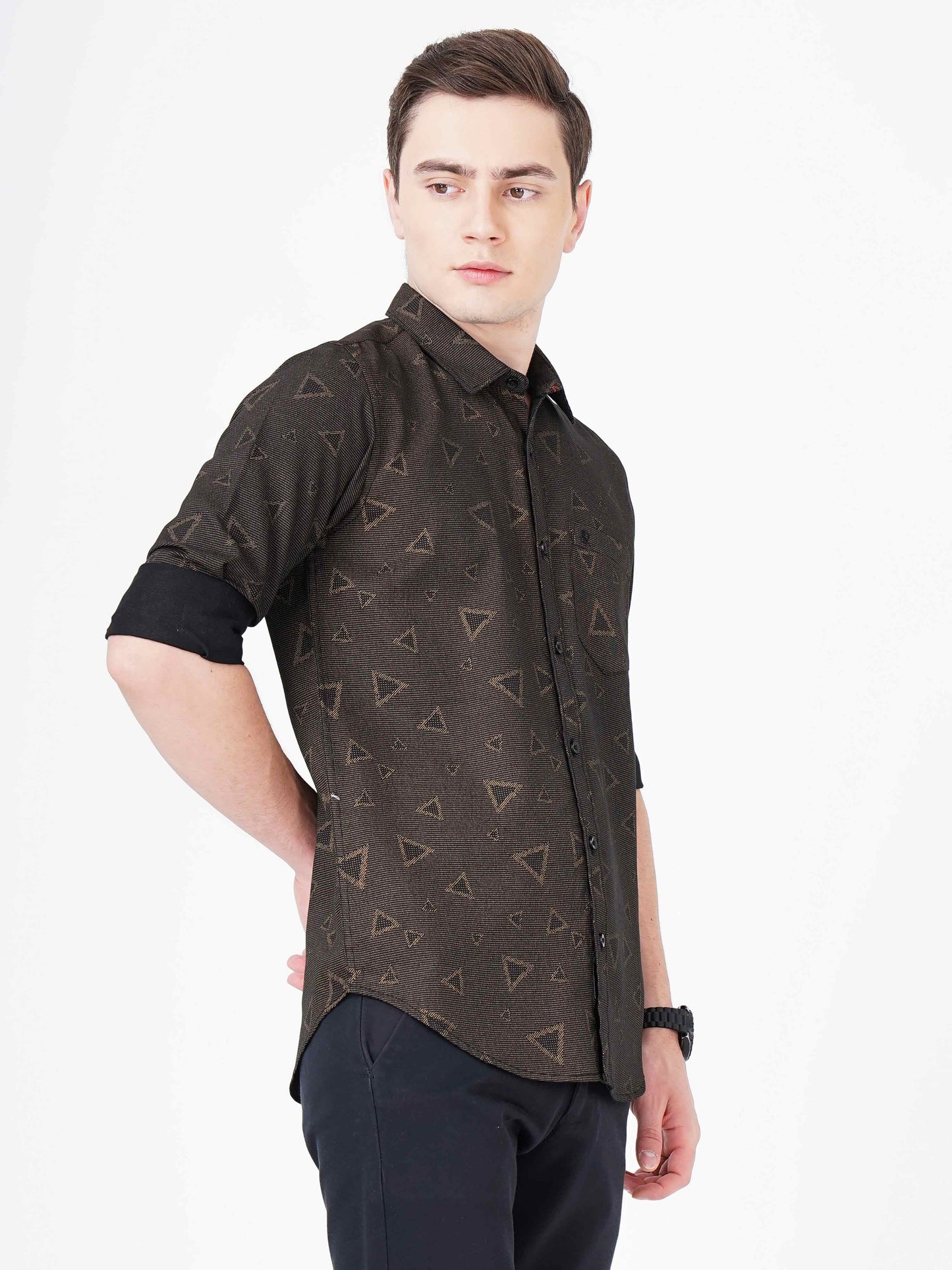 Triangle Printed Dark Chocolate Shirt for Men 