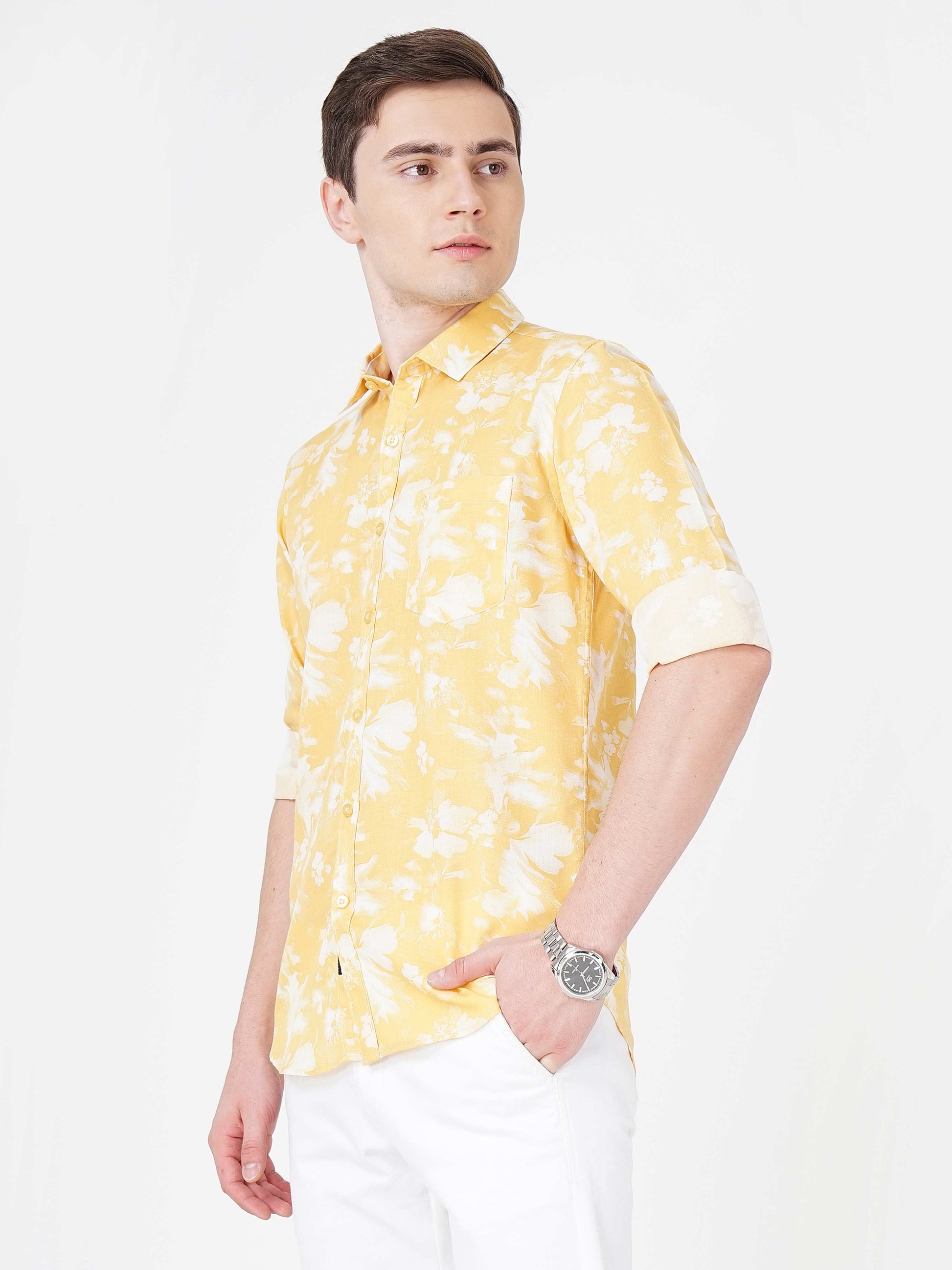 Yellow Color Splash Shirt for Men 