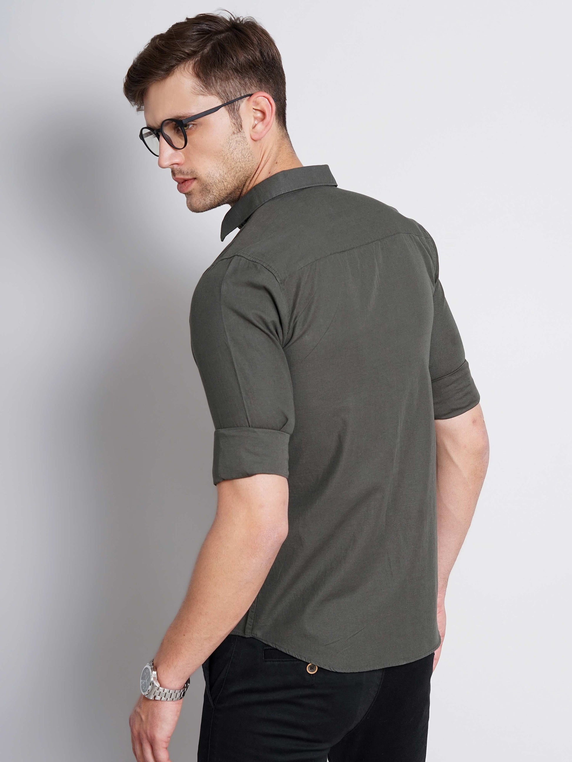 Fuscous Grey Solid Shirt for Men 