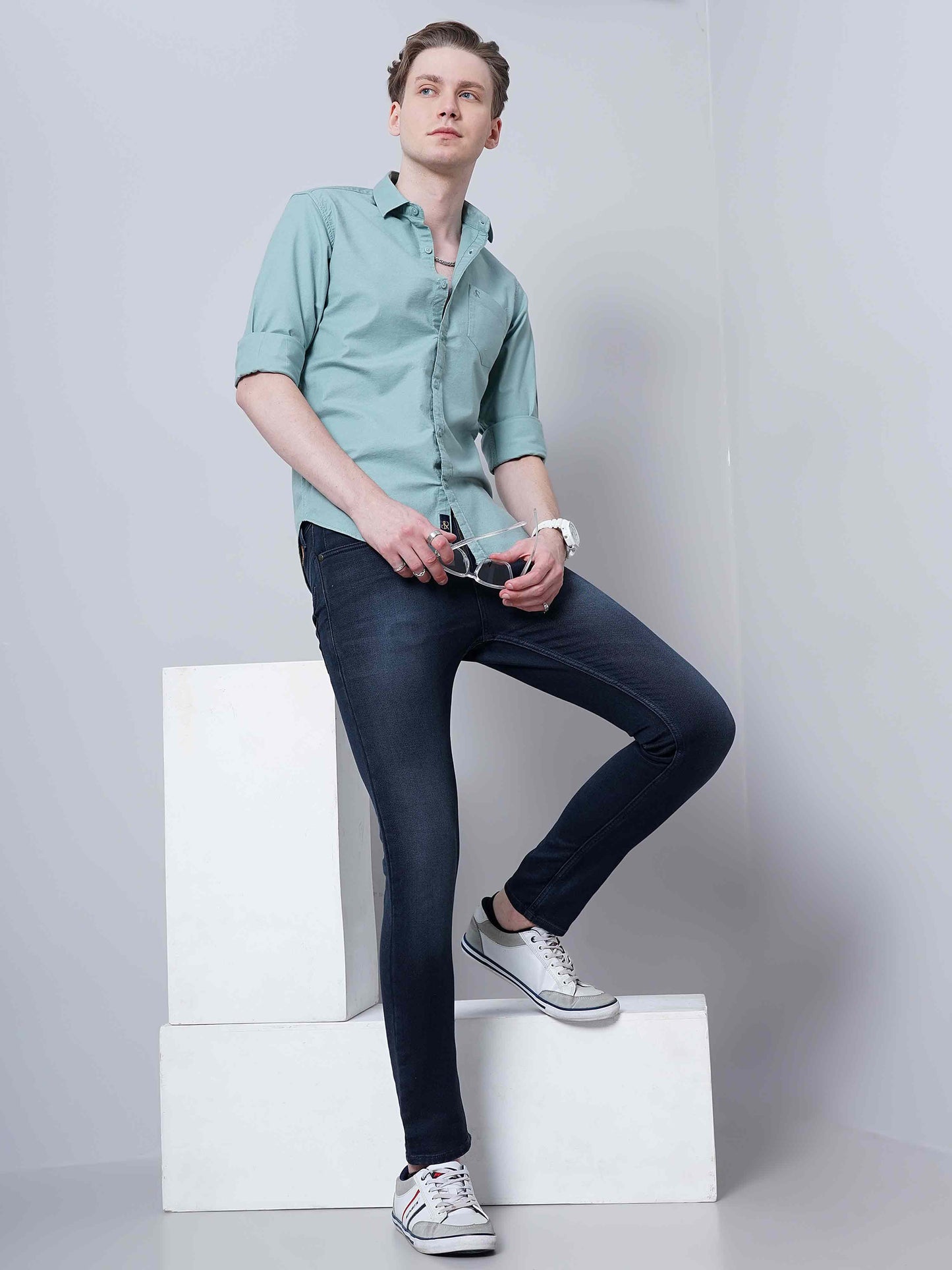 Cloudly Blue Solid Shirt for Men 