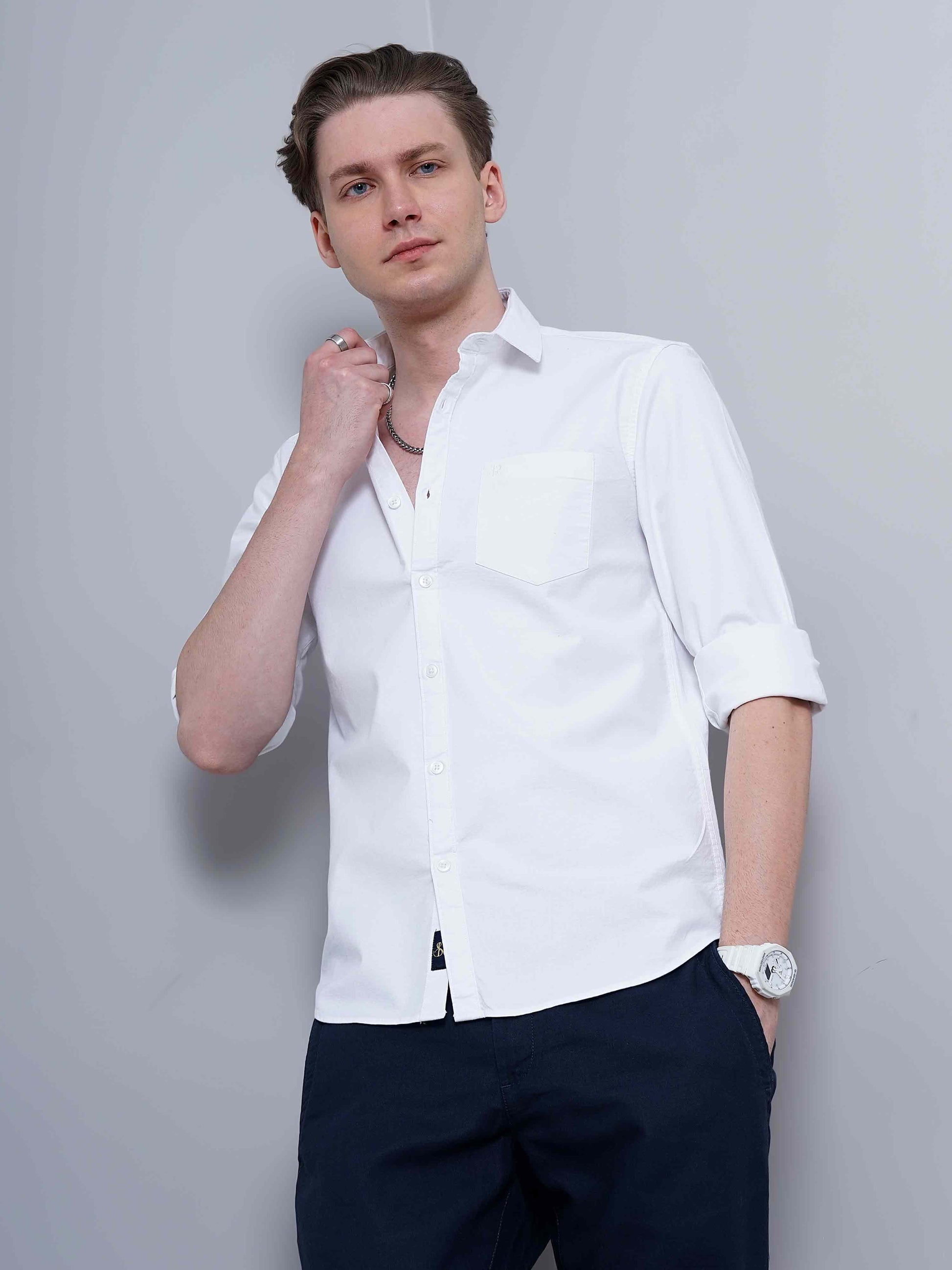 White Solid Shirt for Men