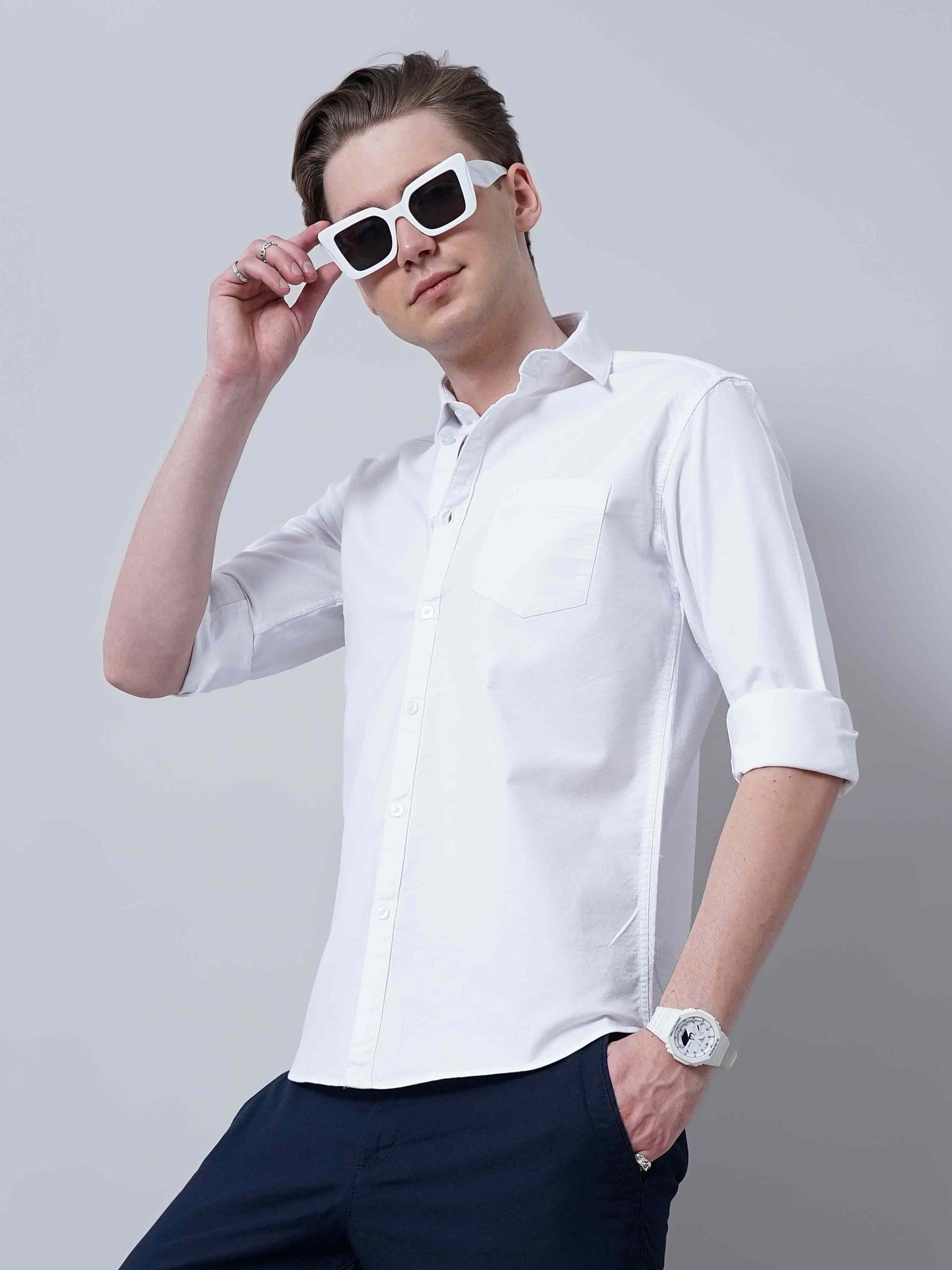 White Solid Shirt for Men