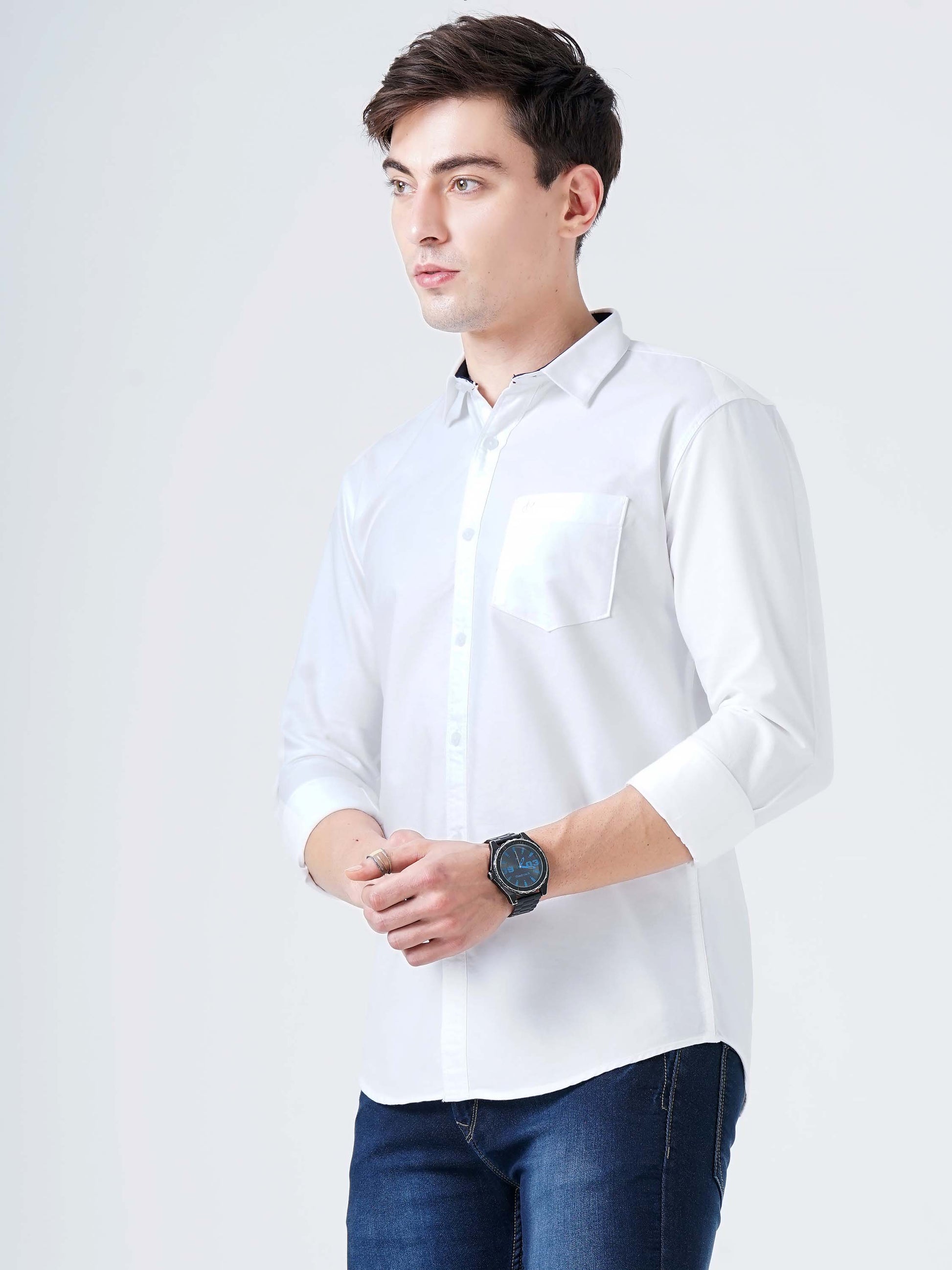 White Solid Shirt for Men 