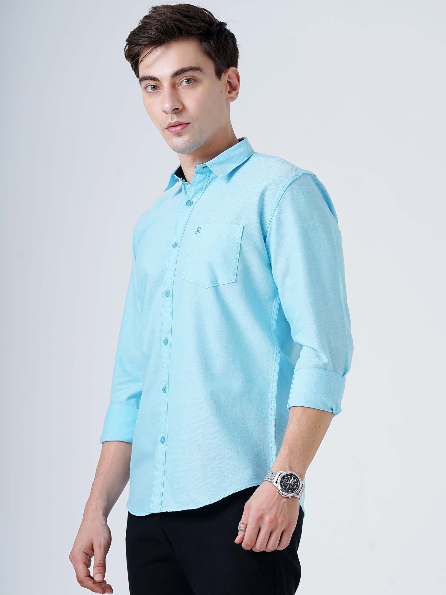 Aqua Blue Solid Shirt for Men 