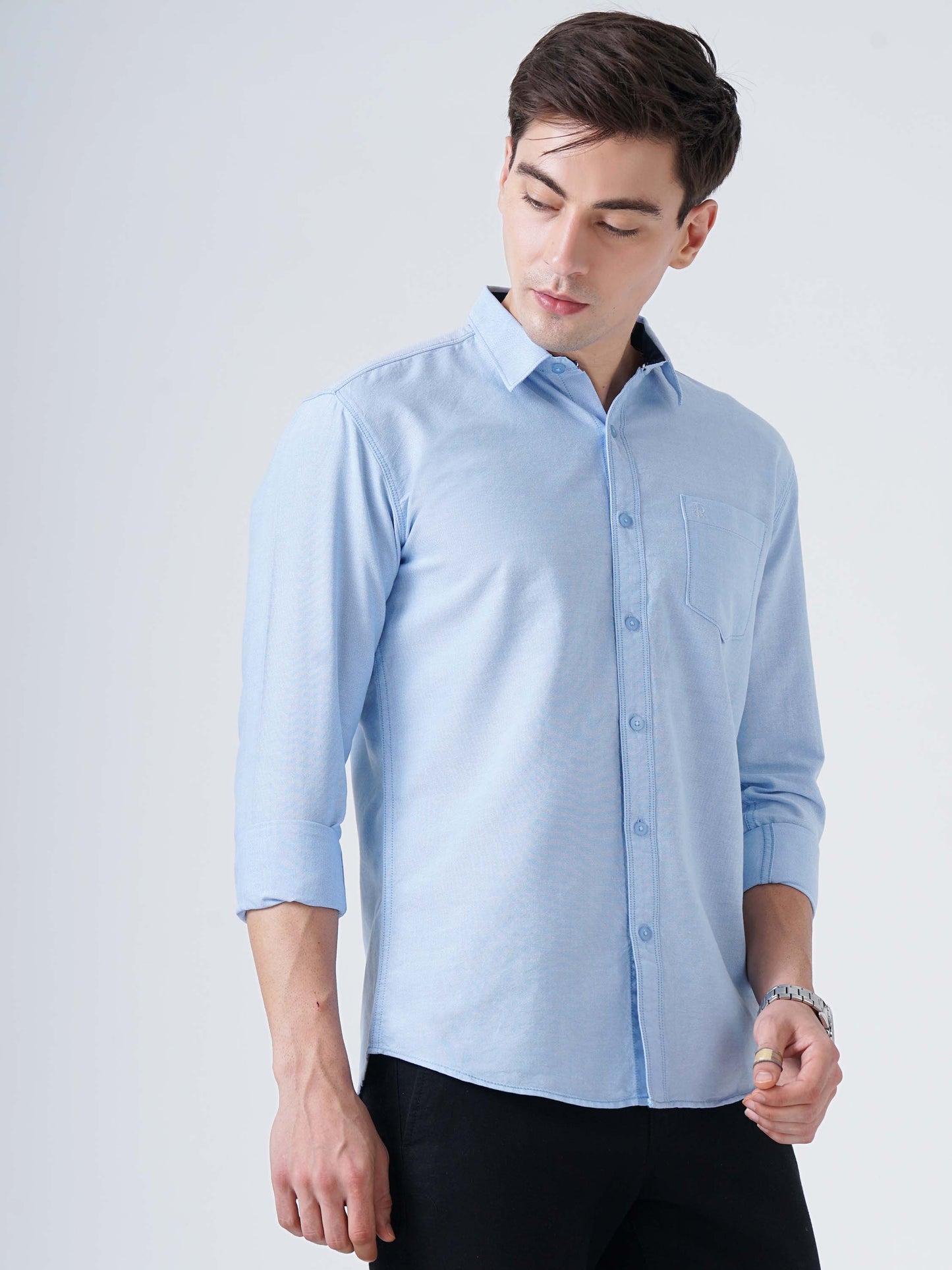 Coral Blue Solid Shirt for Men 