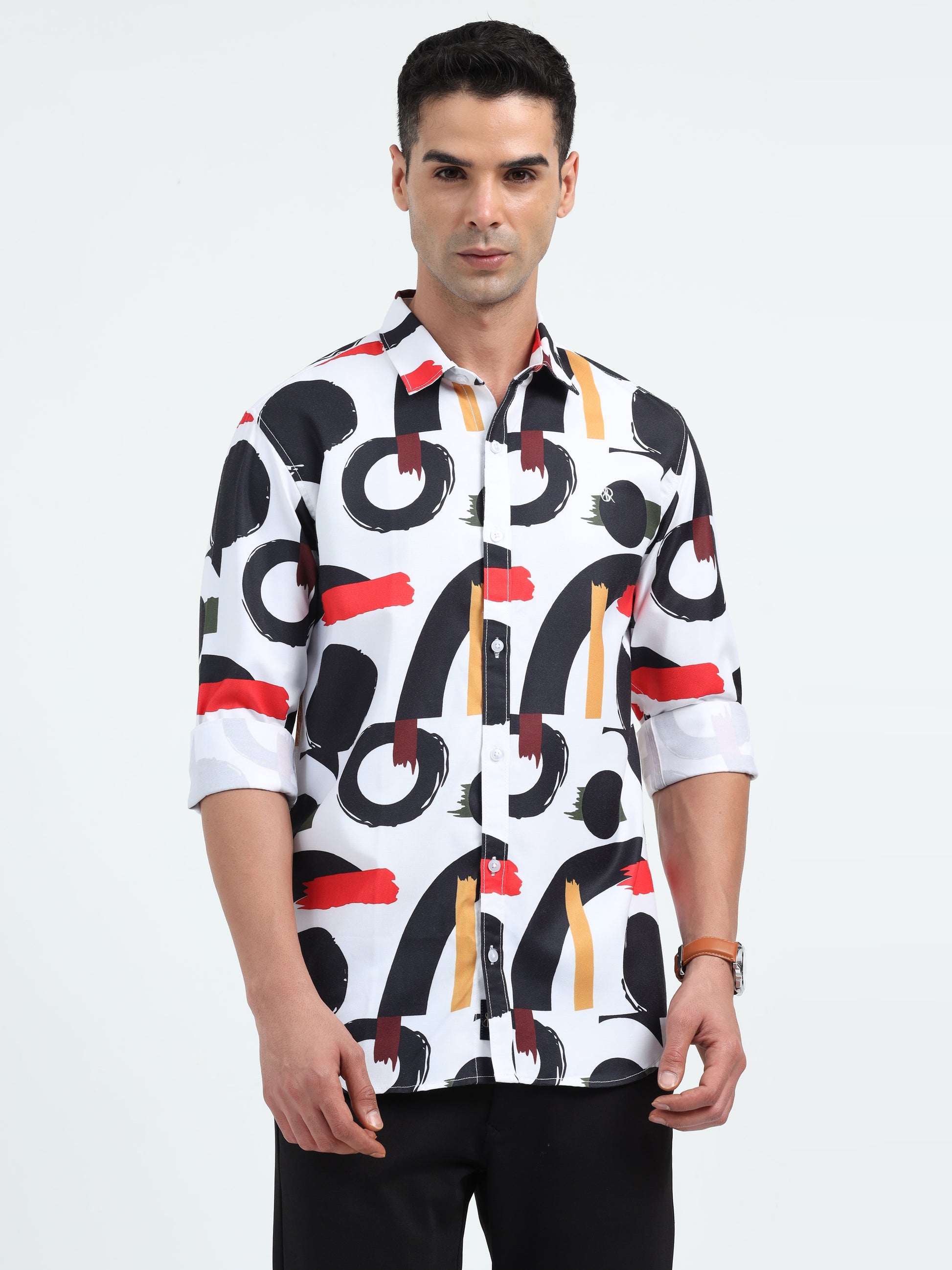 Abstract Cotton Men Slim Fit Casual Shirt