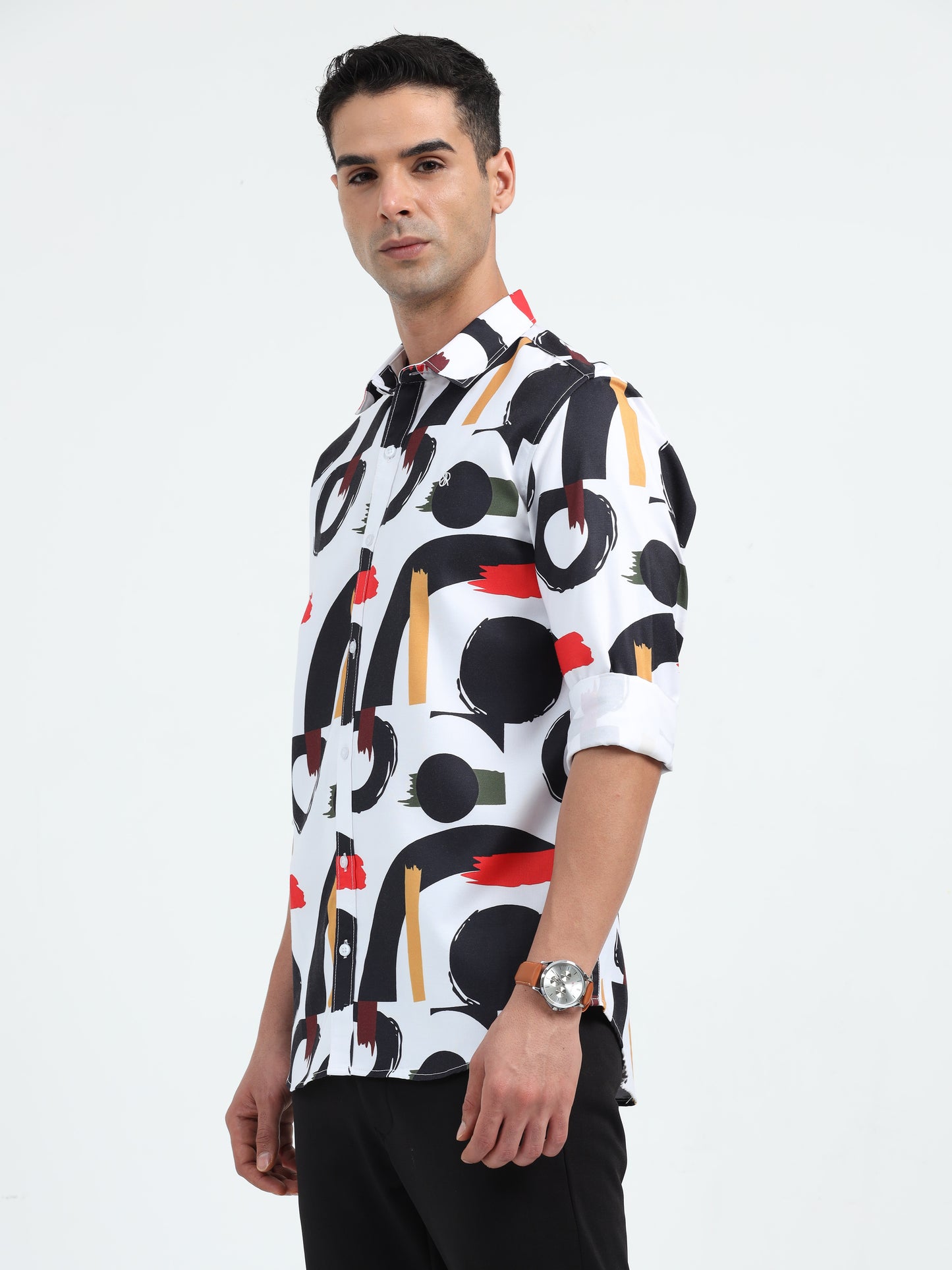 Abstract Cotton Men Slim Fit Casual Shirt