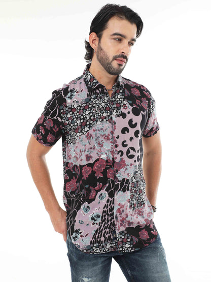 All Over Abstract Print Pink Shirt