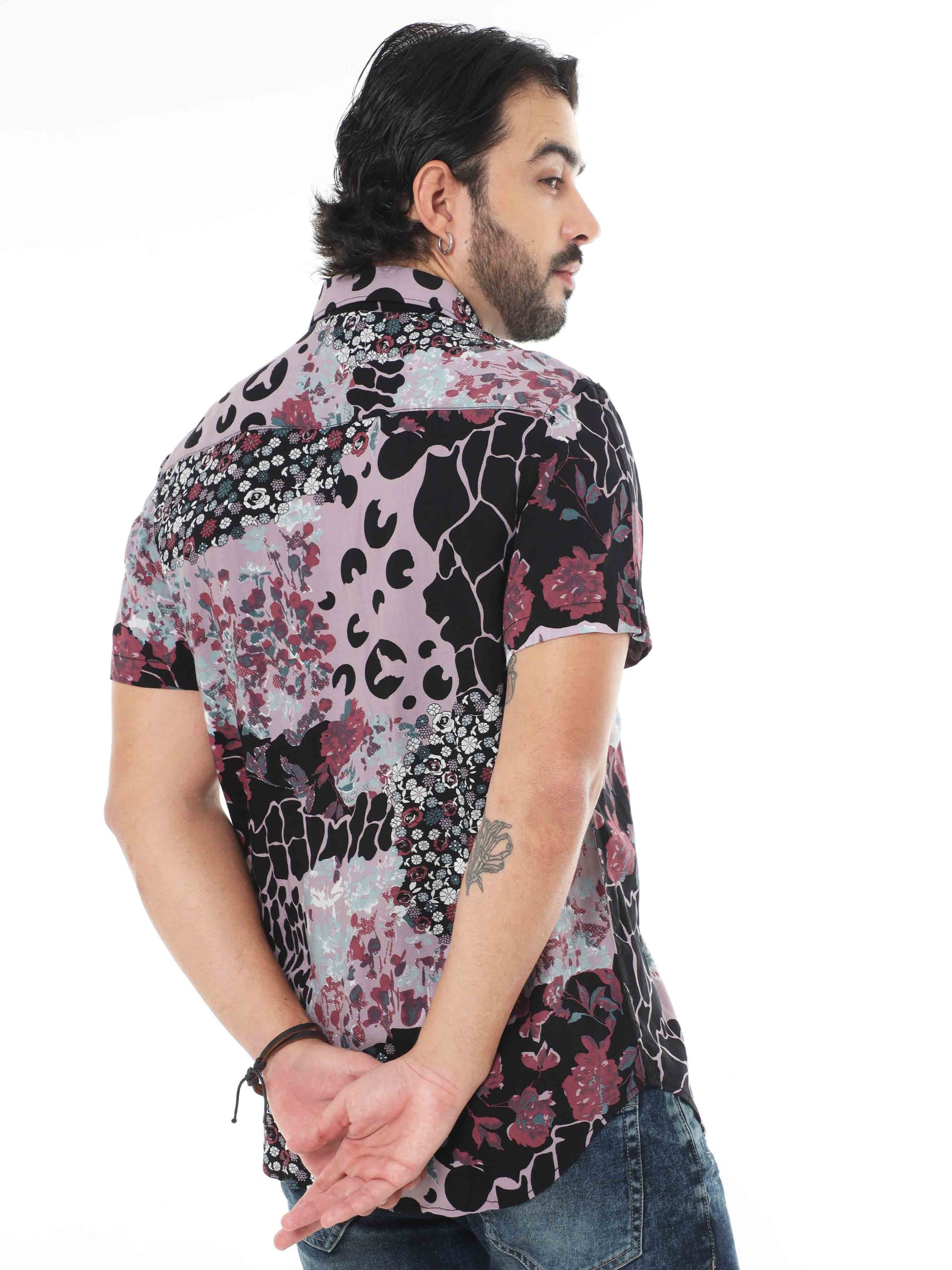 All Over Abstract Print Pink Shirt