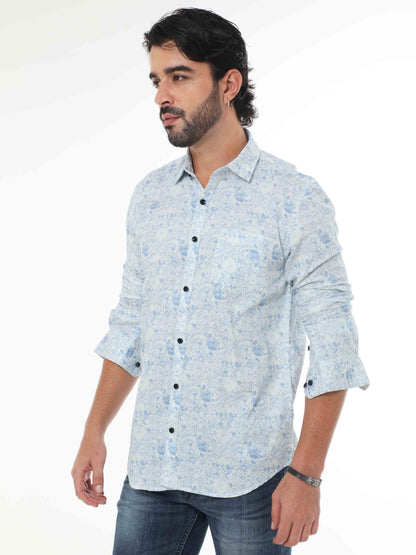 Light Blue Floral Print Shirt