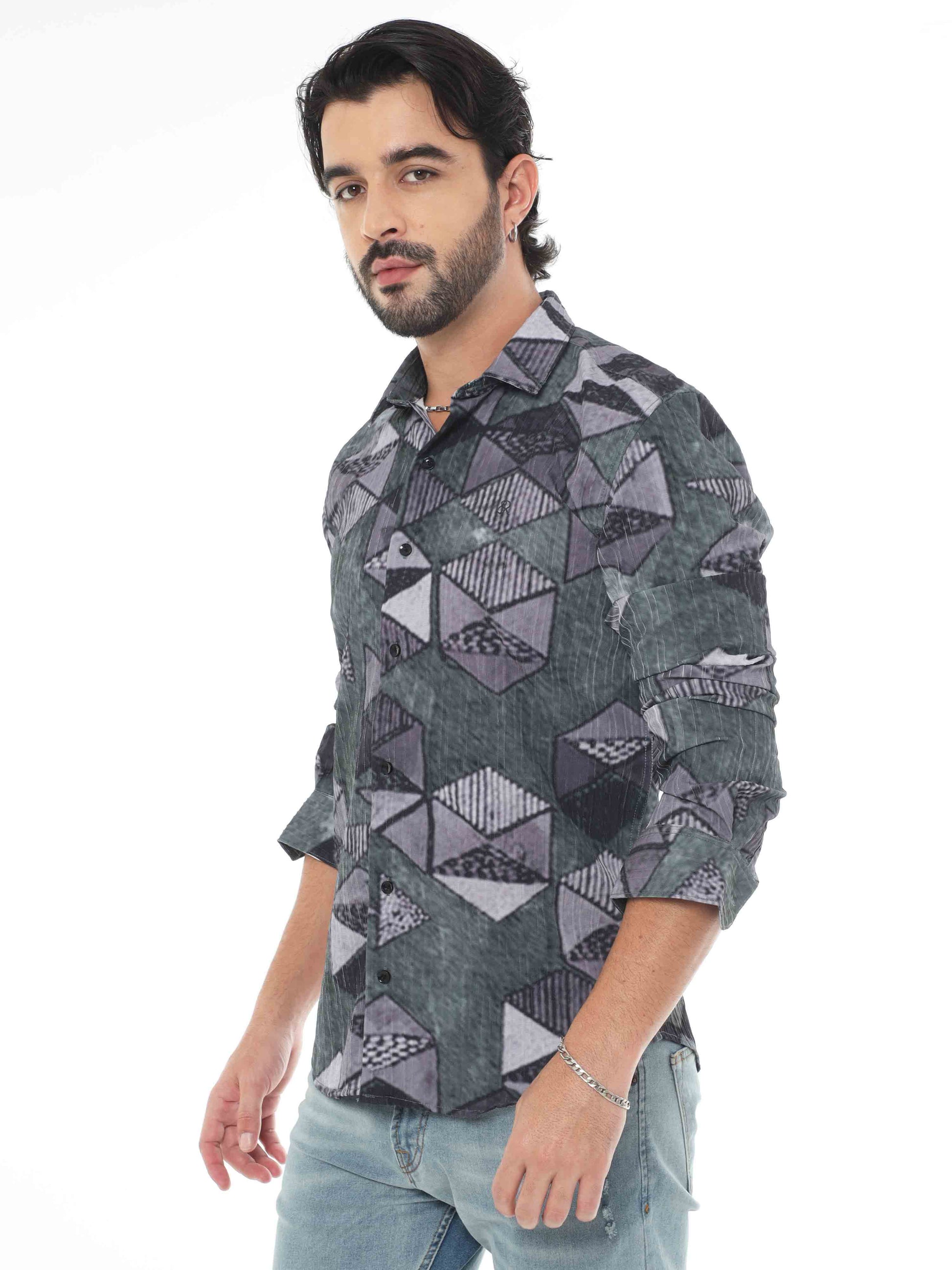 Geometric Print Grey Shirt