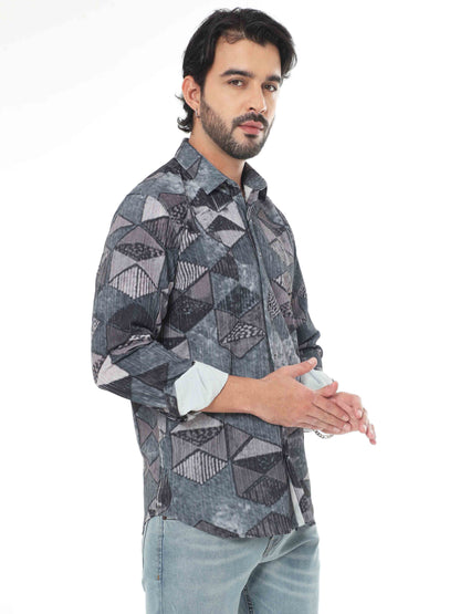 Geometric Print Jet Grey Shirt