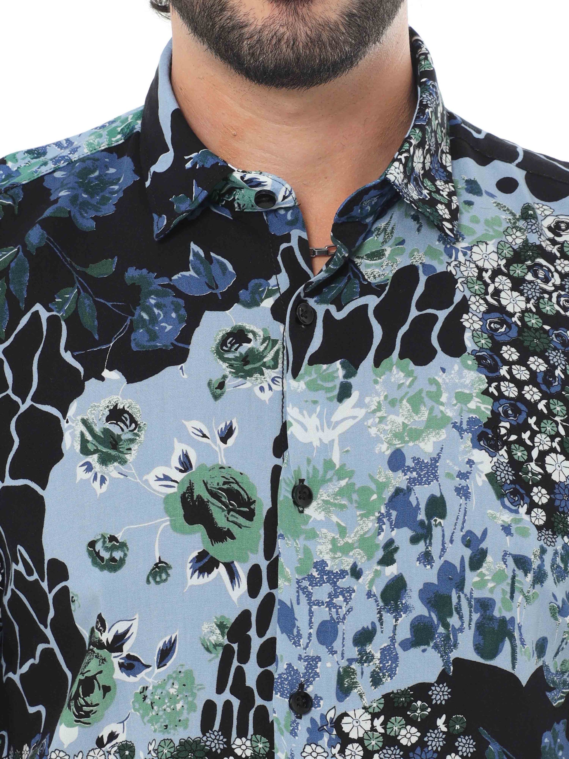 All Over Abstract Print Blue Shirt