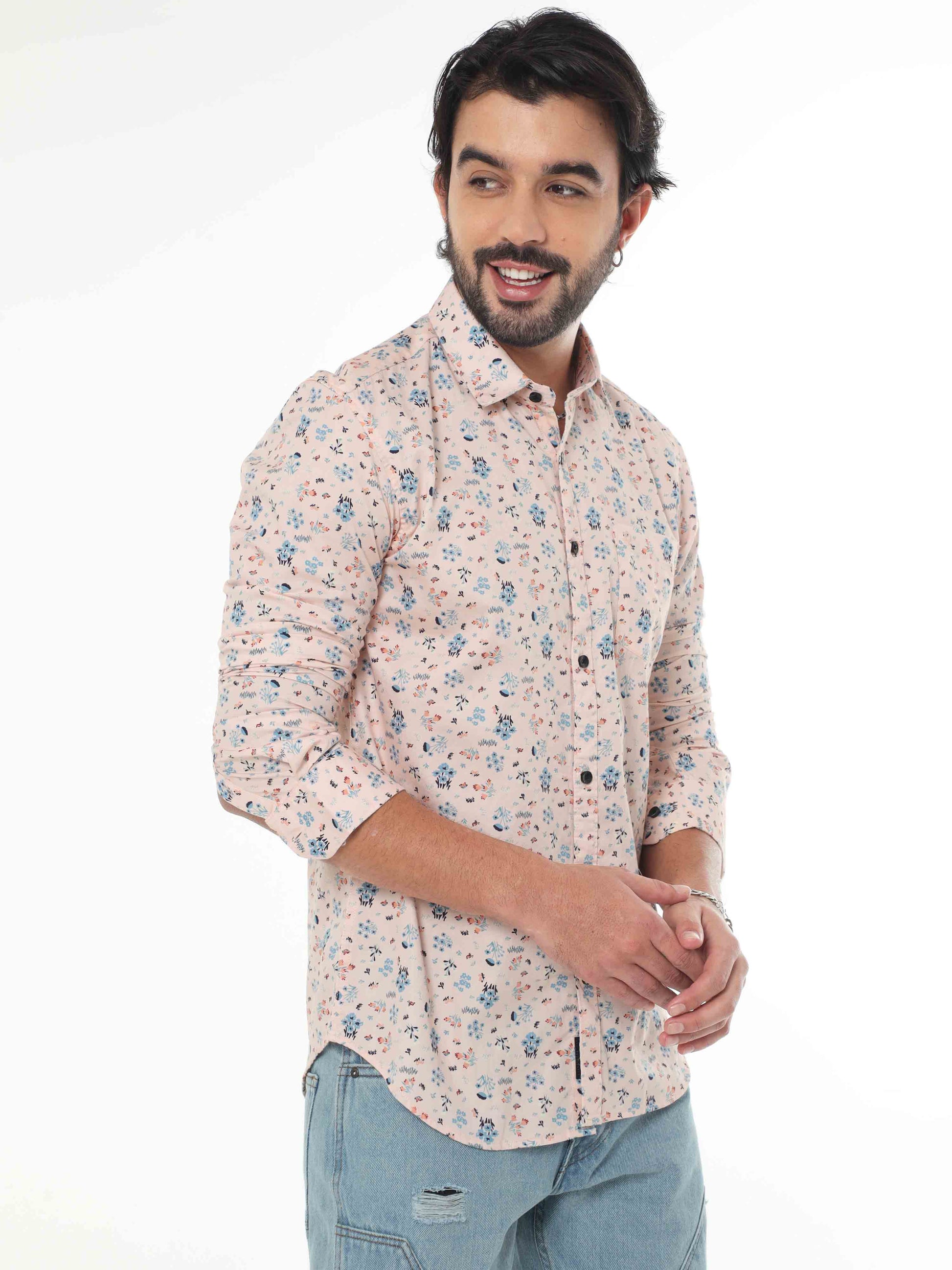 Quill Grey Floral Printed Shirt