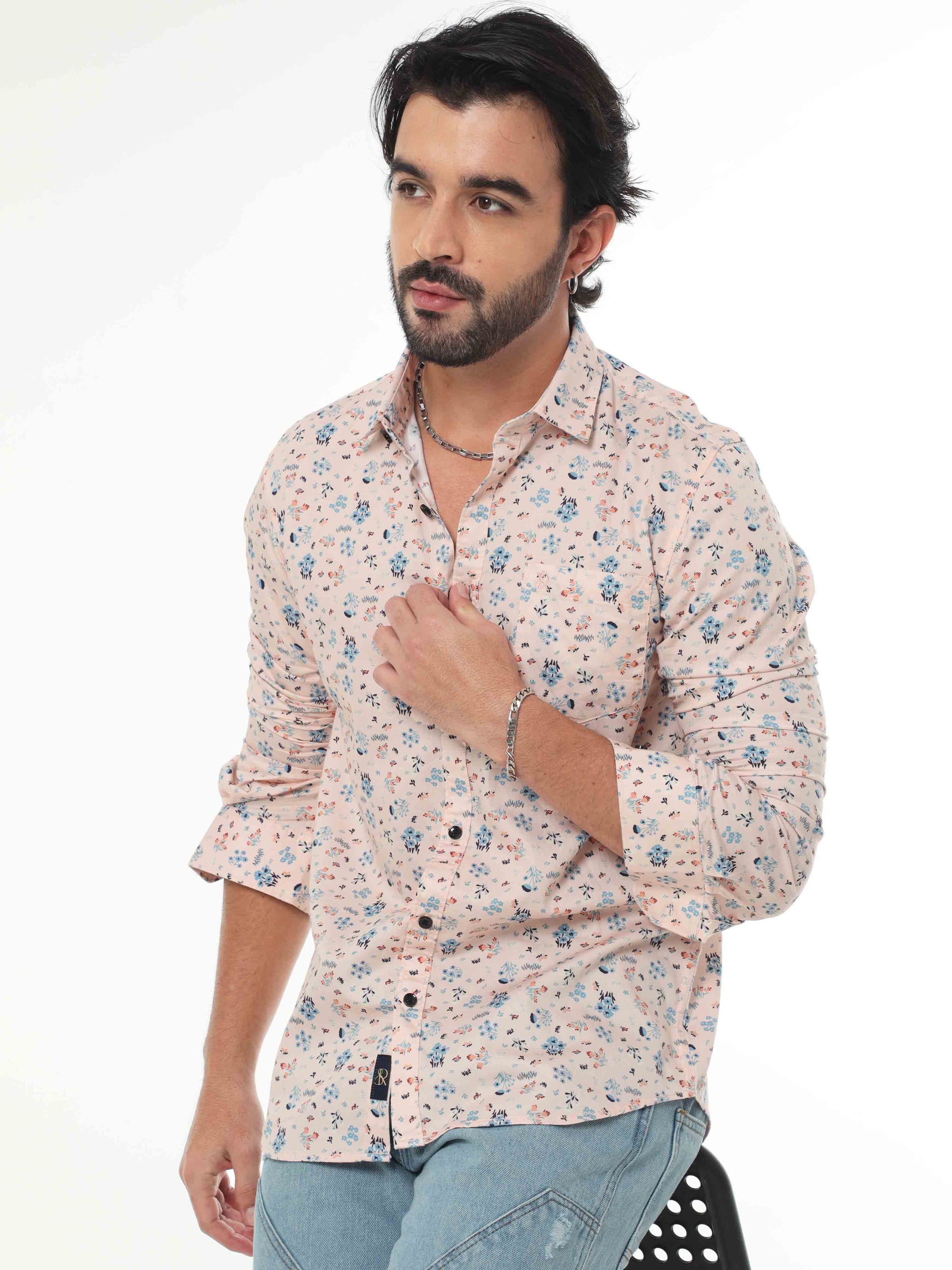 Quill Grey Floral Printed Shirt