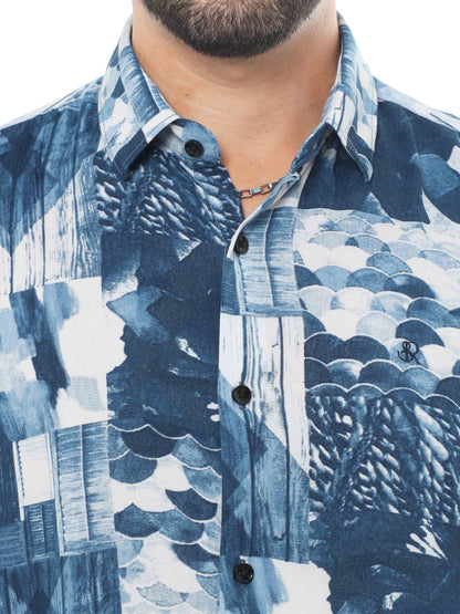 All Over Abstract Print Blue Shirt