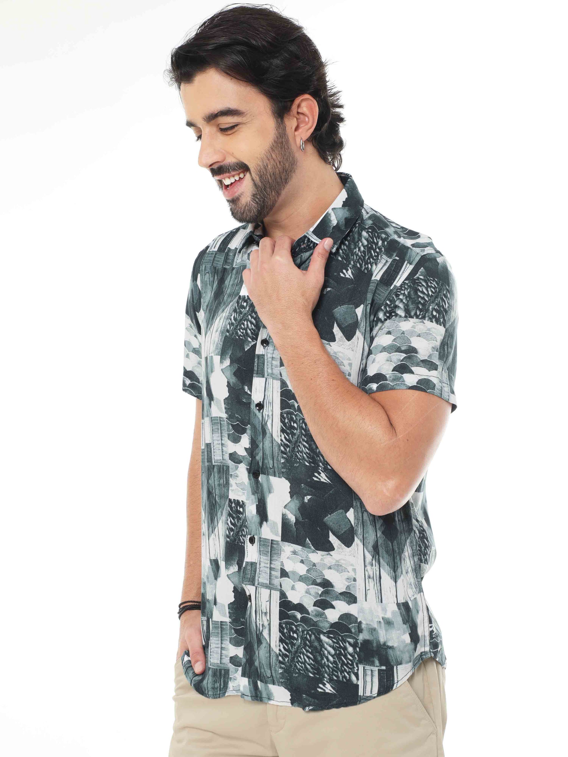 All Over Abstract Print Green Shirt