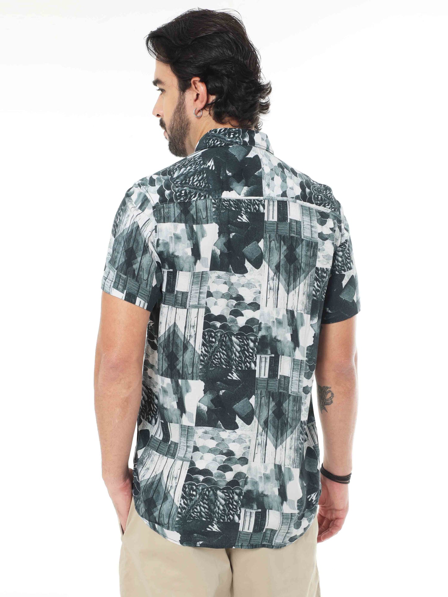 All Over Abstract Print Green Shirt