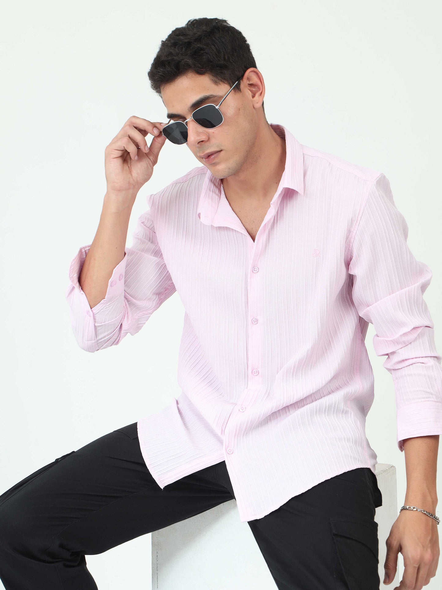 One Tone Popcorn Light Pink Shirt for Men 
