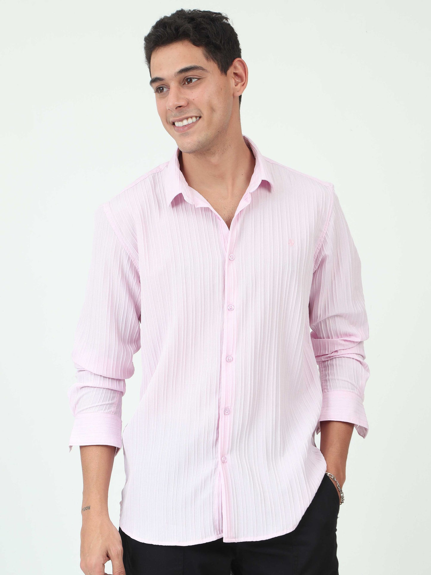 One Tone Popcorn Light Pink Shirt for Men 