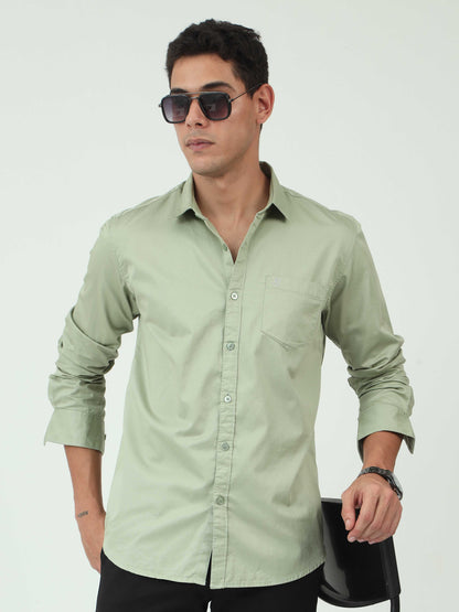 One-tone Pista Green Satin shirt for Men