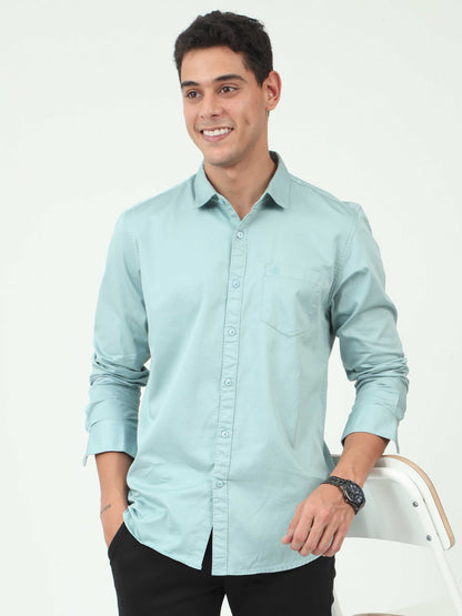 One-tone Aqua Blue Satin shirt for Men 