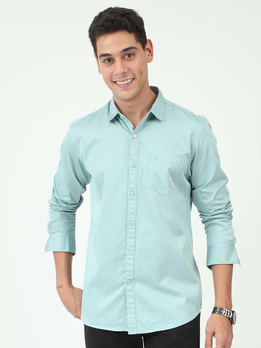 One-tone Aqua Blue Satin shirt for Men 