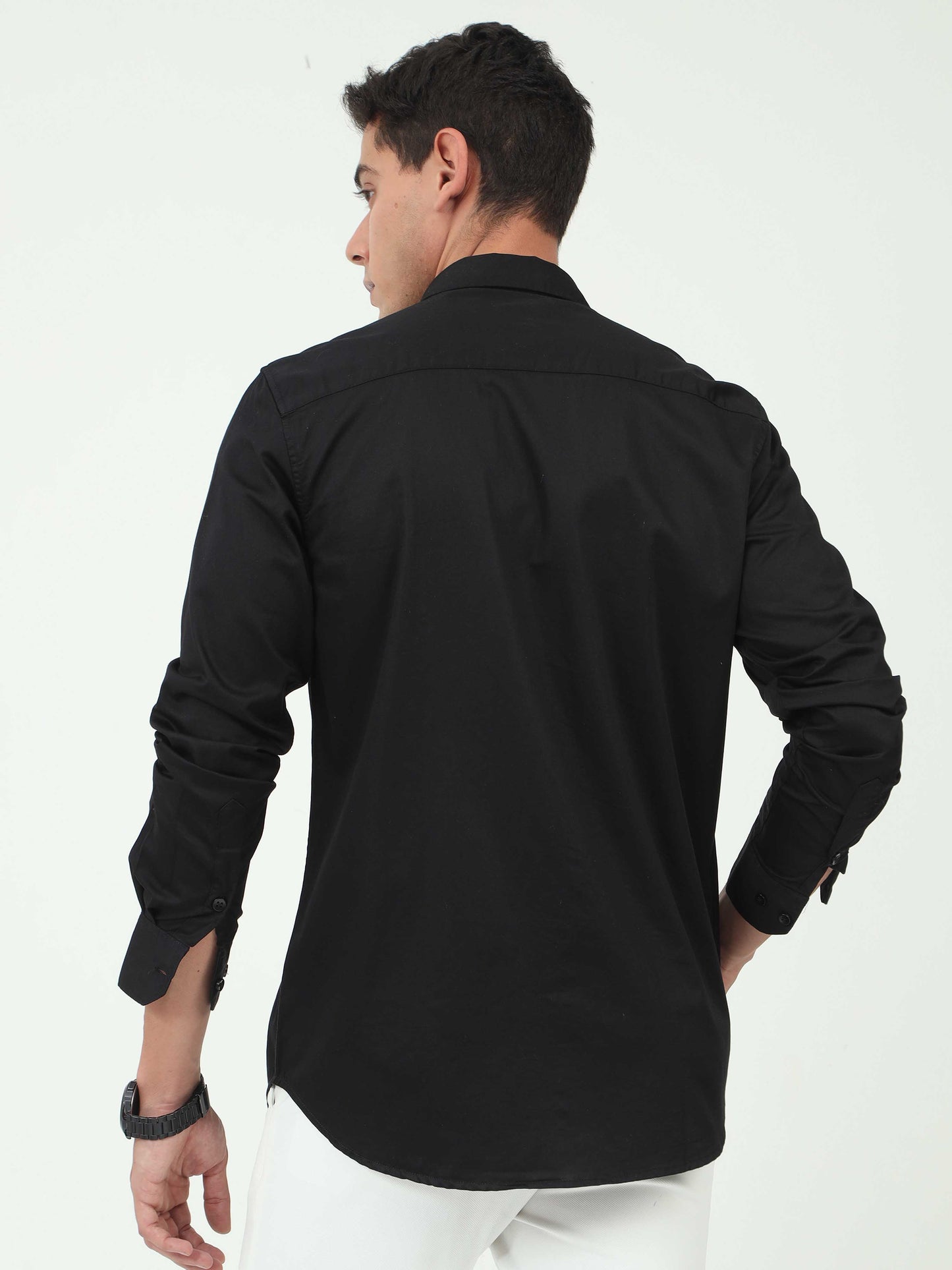 One-tone Black Satin shirt for Men