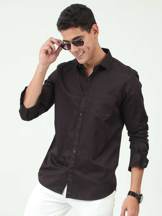 One-tone Dark Brown Satin shirt for Men 