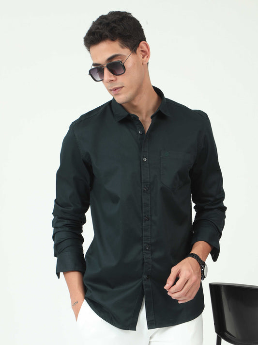 One-tone Dark Green Satin shirt for Men